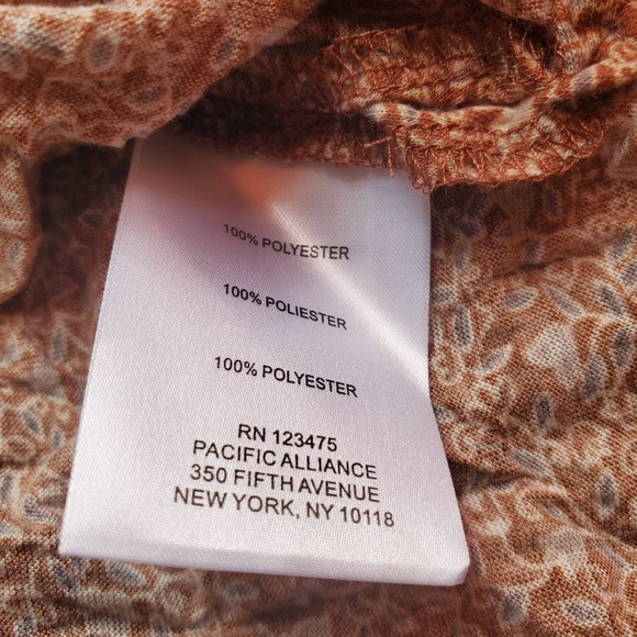 Frye and co. XXL brown with beige floral print long sleeves baby doll blouse top - Picture 6 of 10